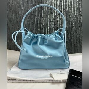 🩵Alexander Wang Baby Blue Small Ryan Bag In Satin & Leather
